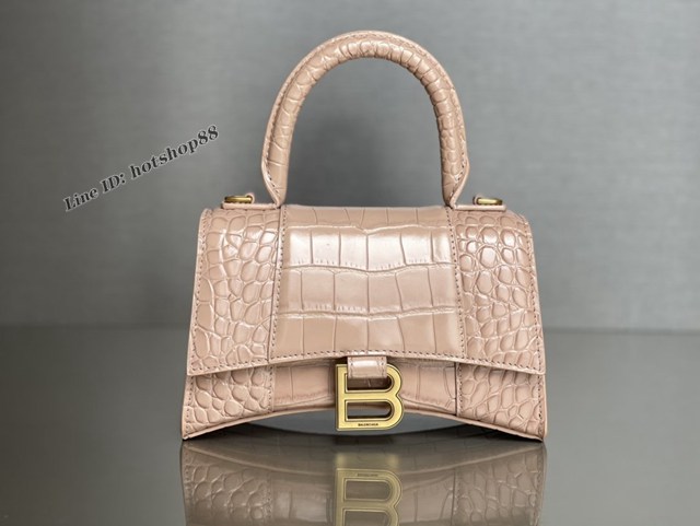 Balenciaga專櫃新款升級版鱷魚紋奶茶色手提包肩背女包 巴黎世家原廠皮版本XS號沙漏包 fyj1382